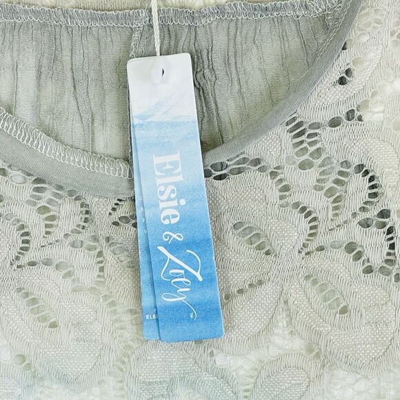 Elsie & Zoey Grey‎ Blue Lace Flared Beach Tank Top Shirt Womens Small Medium NEW - Picture 6 of 11